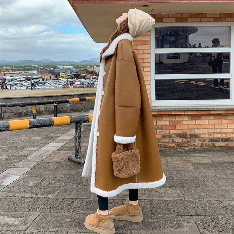 2楼B002-8006-p235k348主推现货~~大被子皮毛一体超温暖外套大衣，女装羊羔毛/颗粒绒，千寻