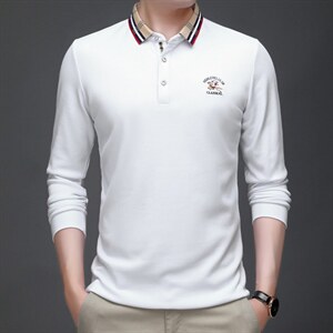 2023新款纯棉长袖t恤男衣服秋季polo衫中年商务休闲男士上衣图片
