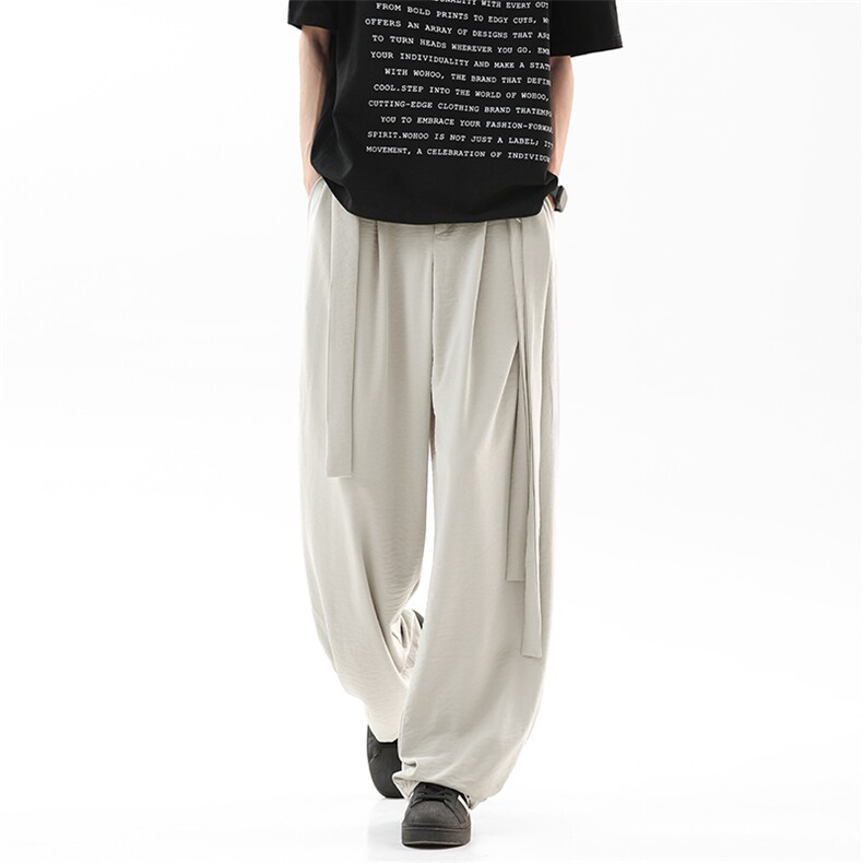 无影墙A2065TP45控68-夏季美式飘带冰丝裤子男垂感阔腿弯刀西裤，男装西裤，电商B241