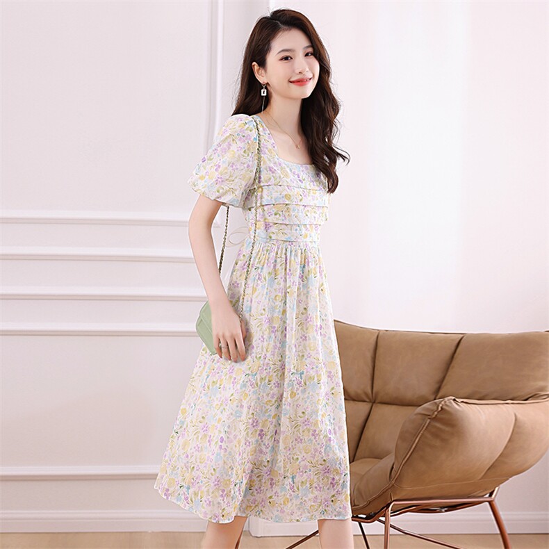 茶歇法式小个子碎花连衣裙子2024新款女装夏季长裙后背打揽显瘦,女装连衣裙,梦懿尔