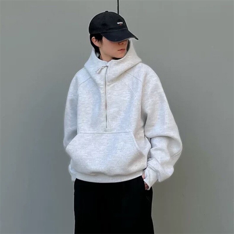 抖音得物二开美式重磅宽松结构拉链设计防风高领连帽卫衣外套W76,男装卫衣,电商A486