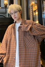 衬衫男秋季新款港风宽松磨毛格子长袖衬衣CS580-P38(现货），男装衬衫，星座214-3