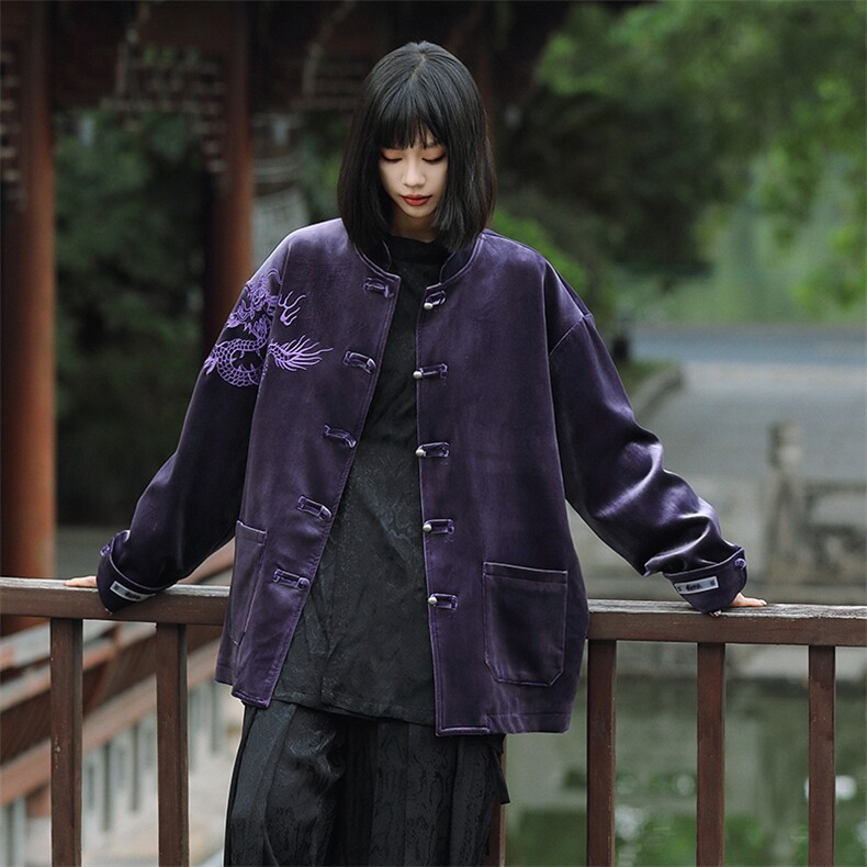 中性新中式风朝休闲丝绒（紫龙王）重工刺绣加厚唐装JK108,男装民族服装,星座305A（原312A-1）
