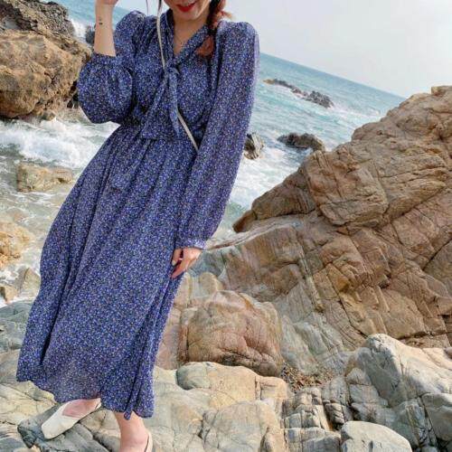 春季新款，两色长款碎花连衣裙，女装连衣裙，郭郭家