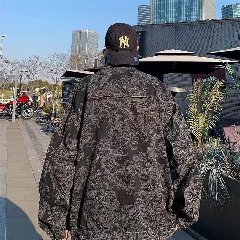 美式腰果花牛仔夹克男春秋潮宽松男装痞帅高级感外套HH364P60,男装工装外套,星座1013-5