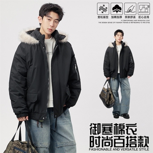 自家图有视频复古加绒毛领外套棉衣新款连帽派克棉服M2572p95图片