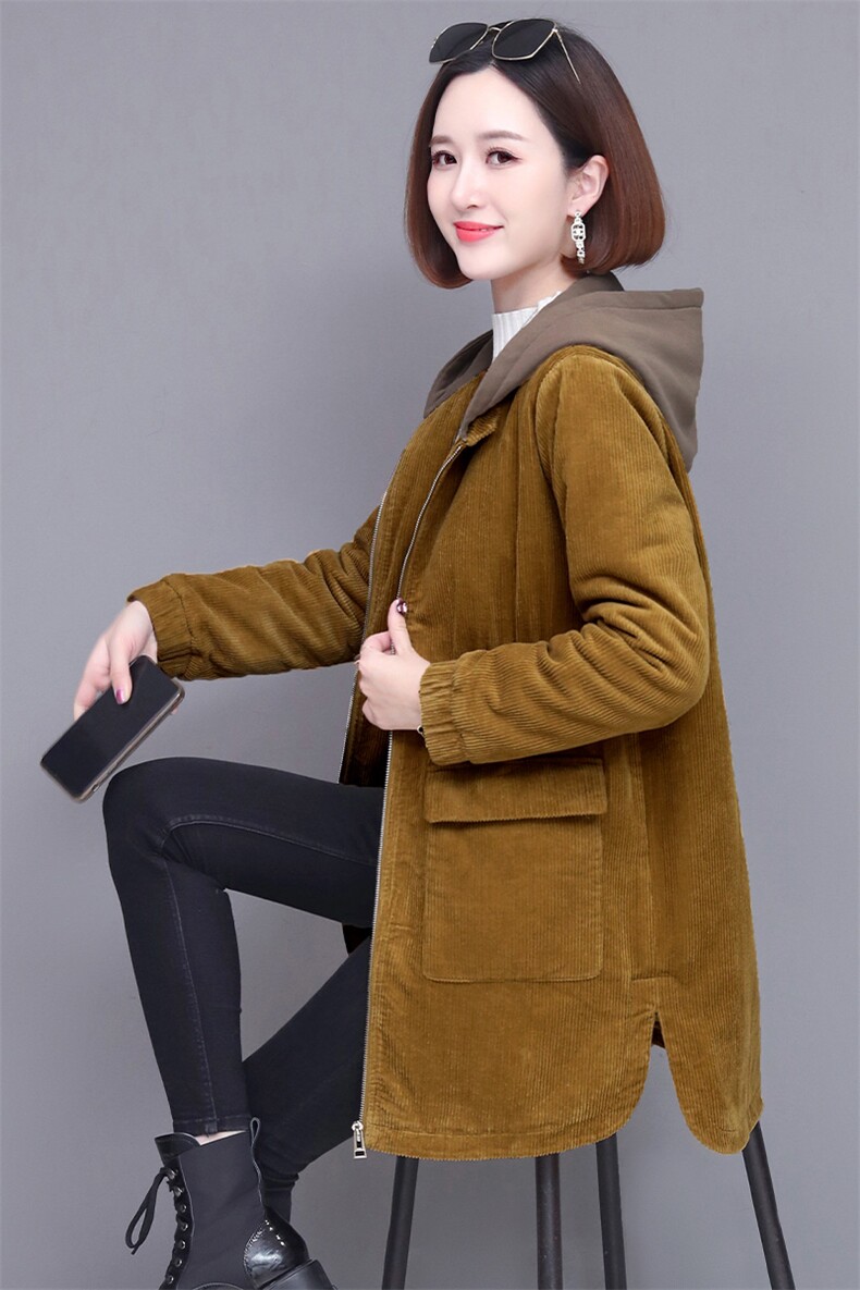 2021年中长款灯芯绒连帽棉衣外套,女装棉衣/棉服,玛其路