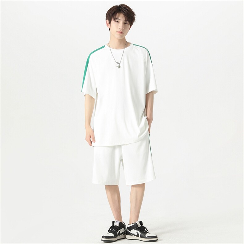 现货主推大码港风情侣圆领短袖五分裤日系冰爽休闲套装男S07P50，男装休闲套装，电商B226