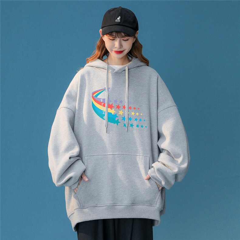 2024春季新款小众连帽卫衣彩虹星星宽松印花外套ins W257 P35控58图片