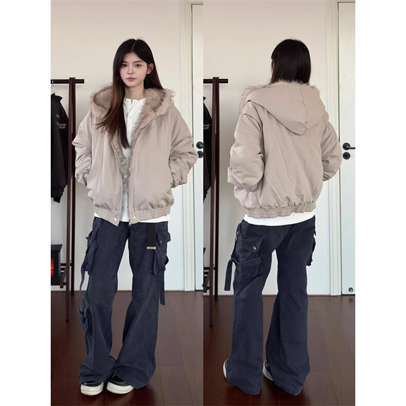 现货高品质美式高街冬季重磅硬挺短款座山雕毛领棉衣男女加厚外套,男装棉衣,电商A443