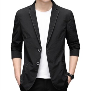 男士2023春季新款长袖外套薄款商务休闲潮流简约纯色西服外套男装图片