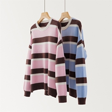 2025年秋季宽松型通勤套头圆领条纹,女装羊绒衫,英皇羊绒, 2025年秋季宽松型通勤套头圆领条纹,女装羊绒衫,英皇羊绒,