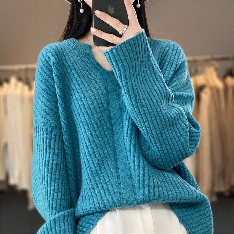 时尚百搭女士宽松显瘦秋冬羊毛衫,女装羊毛衫,绒迪羊绒