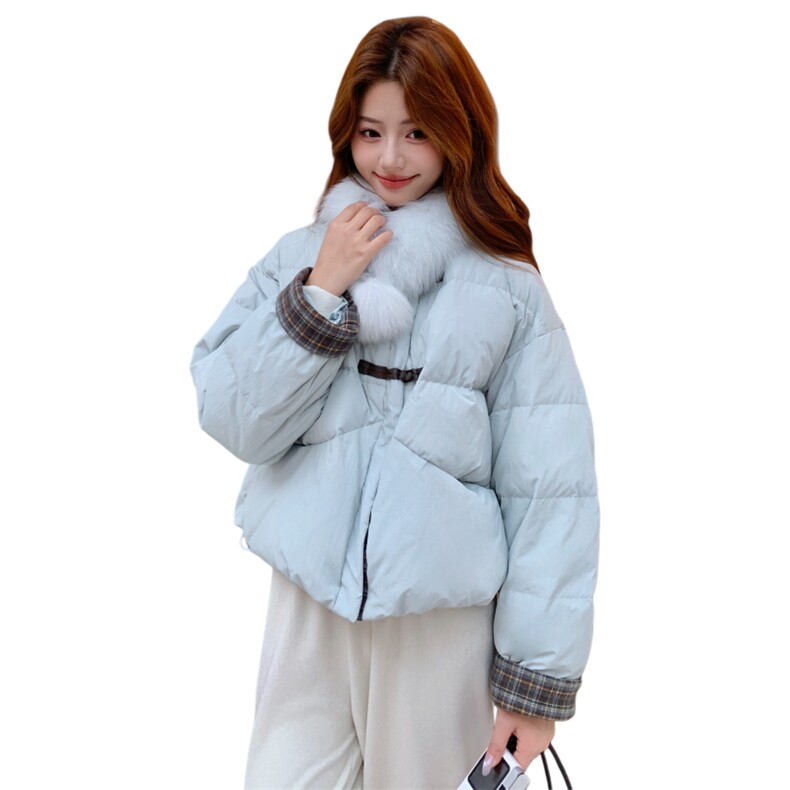 现货冬季真狐狸毛围脖可脱卸复古盘扣短款羽绒服8877-P265-K365,女装羽绒服,2B115