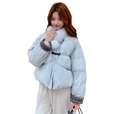 现货冬季真狐狸毛围脖可脱卸复古盘扣短款羽绒服8877-P265-K365，女装羽绒服，2B115