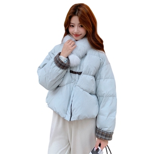 现货冬季真狐狸毛围脖可脱卸复古盘扣短款羽绒服8877-P265-K365图片