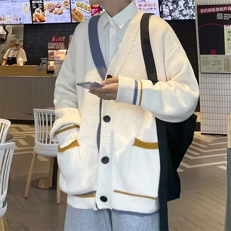 慵懒开衫毛衣男秋冬宽松日系学院风针织外套v领线衣潮MY05515-P55,男装针织衫/毛衣,星座308B-2