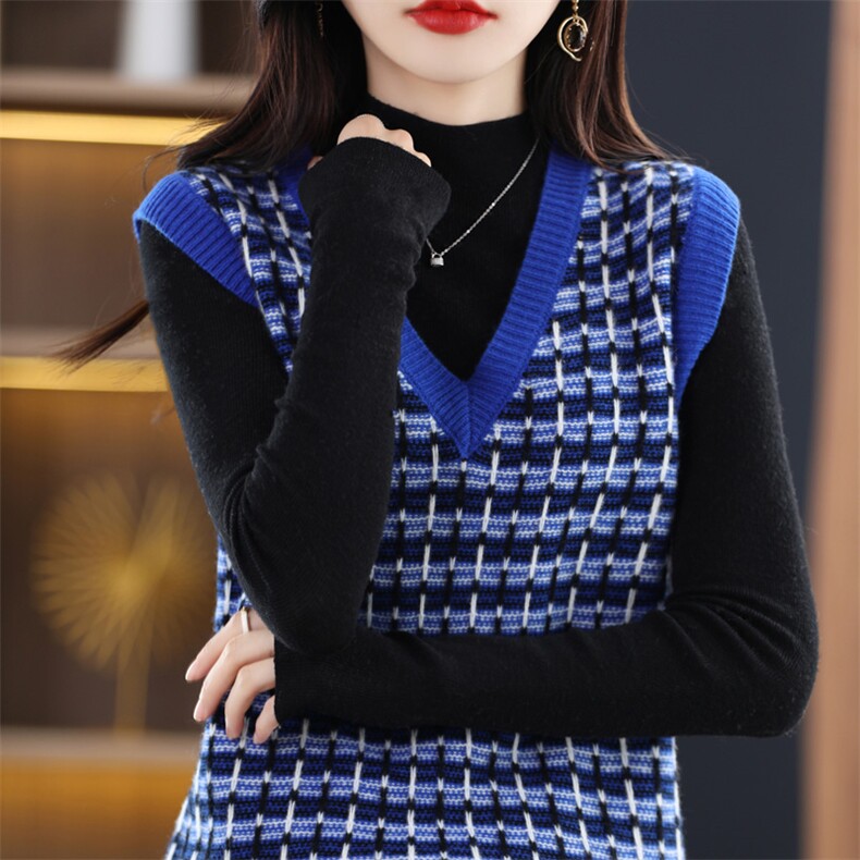 时尚气质V领无袖毛衣女衫显瘦百搭针织背心外套,女装马甲,琳华羊绒