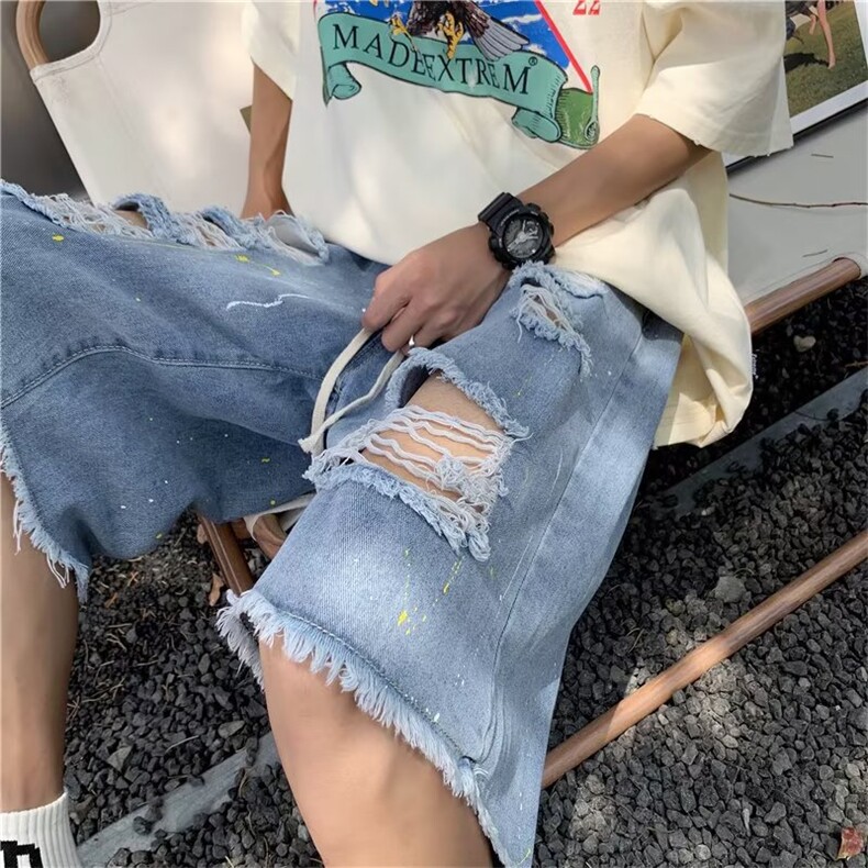 夏季薄款五分牛仔短裤男韩版潮流破洞修身休闲潮牌裤子男5分马裤,男装牛仔裤,星座1013