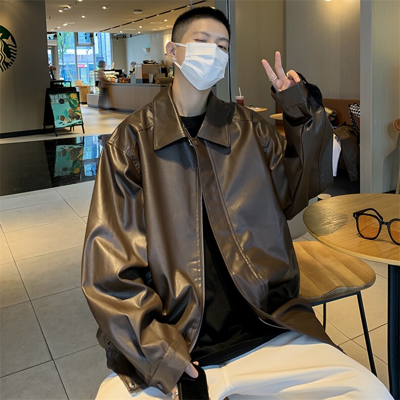 皮衣外套男款秋季美式潮牌翻领宽松pu皮拼接机车服夹克W7772-P66,男装夹克,星座512-3