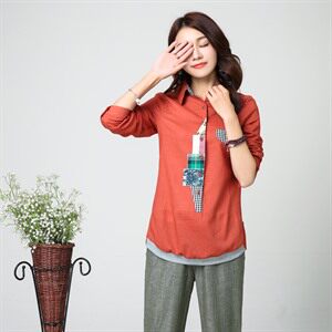 时尚拼接长袖衬衫女宽松显瘦休闲上衣新款女装春装外套图片