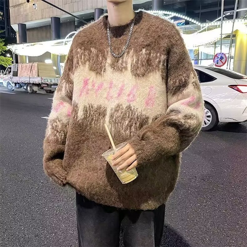 美式毛衣潮牌2024冬季慵懒小众设计感针织衫情侣款上衣MZ745-P49，男装针织衫/毛衣，星座412-3