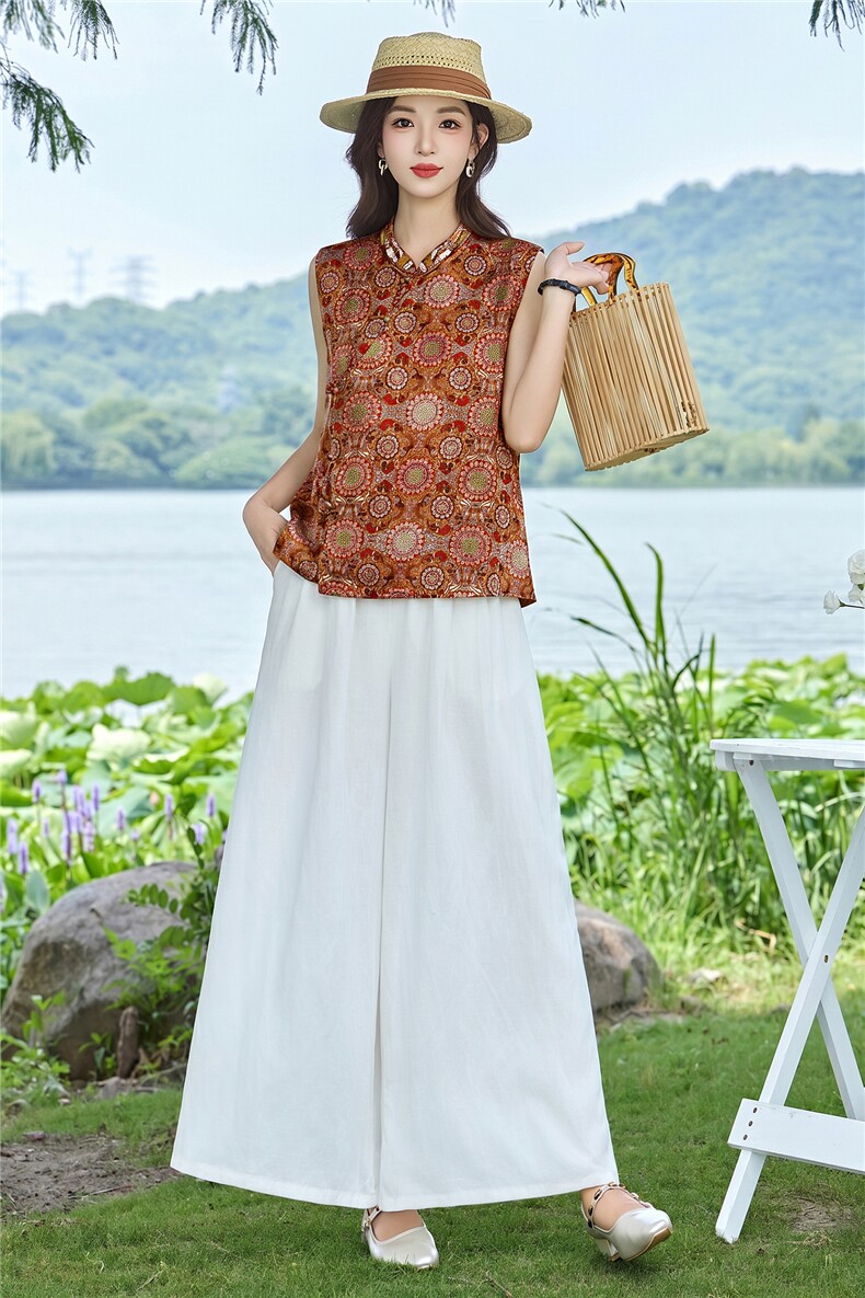现货2026年夏季新中式上衣麻料阔腿裤子，可分开卖,女装套装/套裙,伊仟回