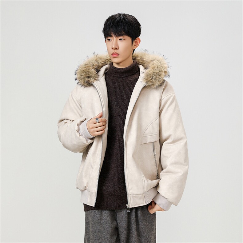 现货扎染PU皮棉服男冬季加厚连帽棉衣座山雕大毛领外套M090-P120,男装棉衣,星座308B-2