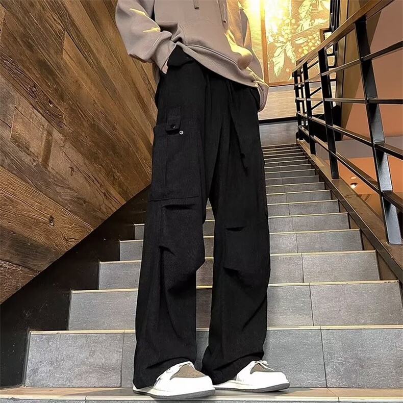 灯芯绒工装裤 男士春秋宽松直筒裤子潮流港风阔腿休闲长裤K37-P45图片