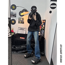 B221美式ins高街暗黑光版修身微喇牛仔裤LK23137-P55控78，男装牛仔裤，电商B221