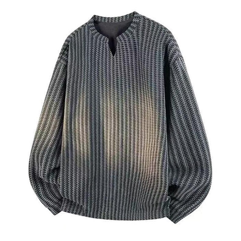 美式高街千鸟格子长袖T恤男女亨利V领英伦雅痞休闲宽松长袖打底衫，男装T恤，电商A443