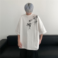 抖音品质直播得物风新中式竹叶印花短袖T恤dcm298-特批20控38，男装T恤，星座605(原A050)