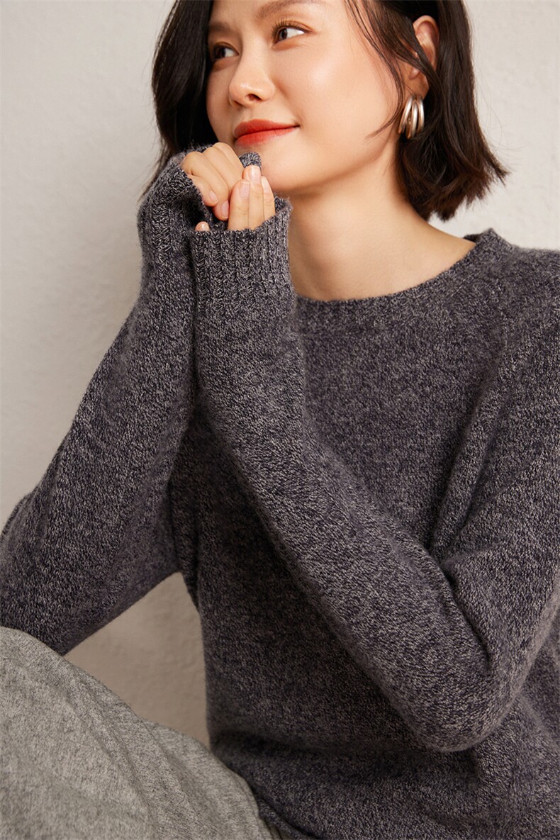 2025秋冬新款羊绒衫女100%纯山羊绒圆领纯色薄款针织套衫纯色上衣,女装羊绒衫,广悦羊绒