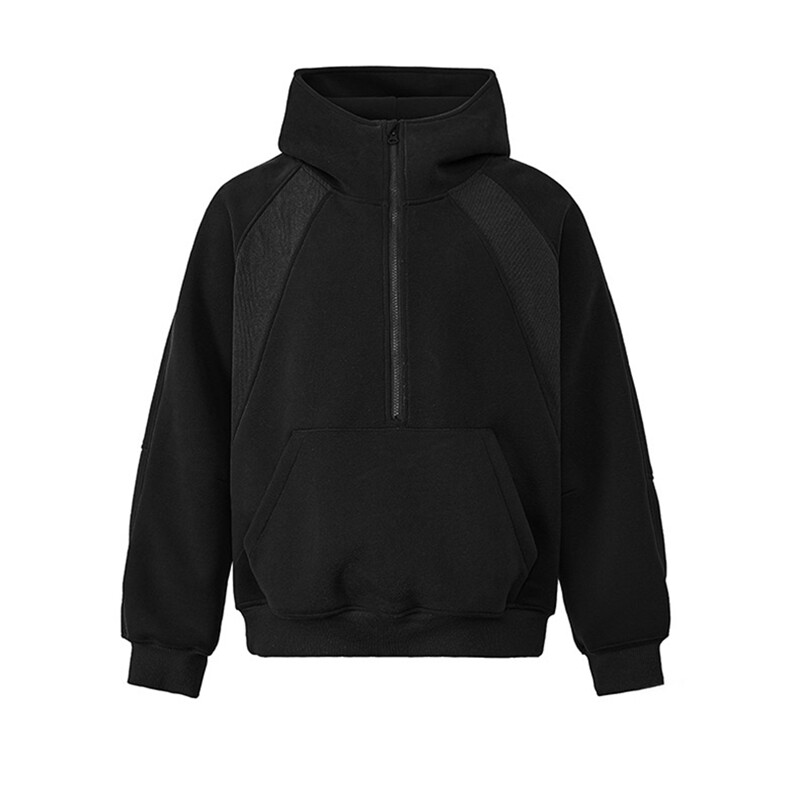 抖音得物二开美式重磅宽松结构拉链设计防风高领连帽卫衣外套W76，男装卫衣，电商A486-1