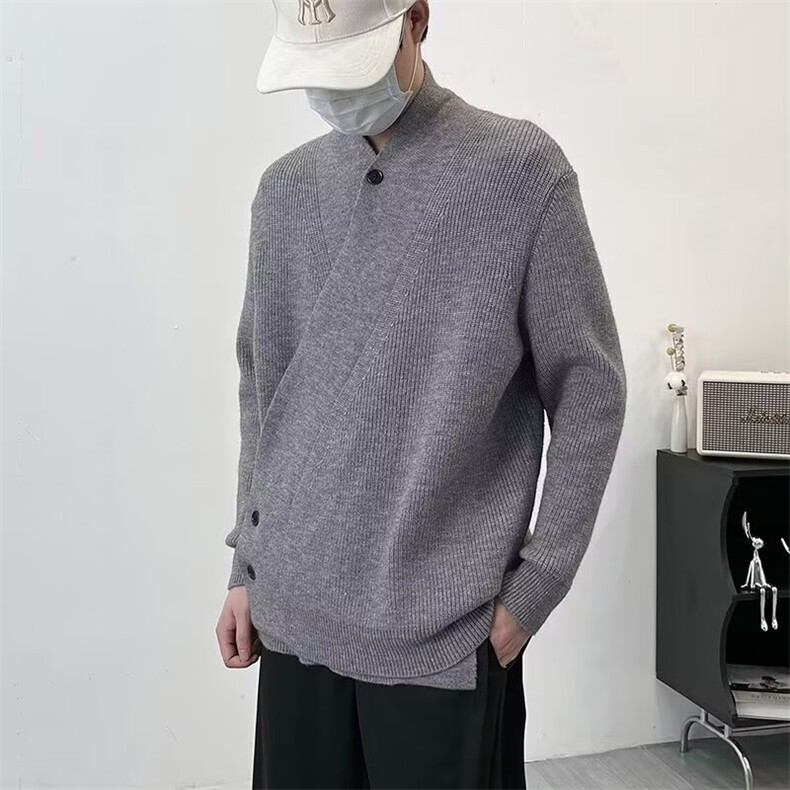 冬季小众设计感V领针织开衫男款宽松百搭慵懒轻熟风毛衣外套MY888图片