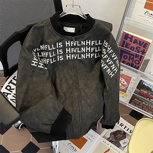 美式高街立领夹克外套男女秋冬季节hiphop潮牌字母印花棉服棒球服图片