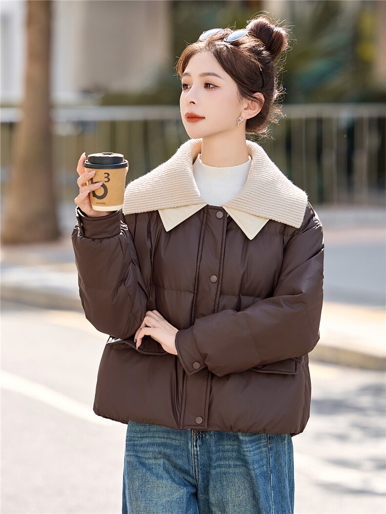 现货2025年冬季新款韩版休闲羽绒服针织拼接保暖羽绒服,女装羽绒服,悦祺