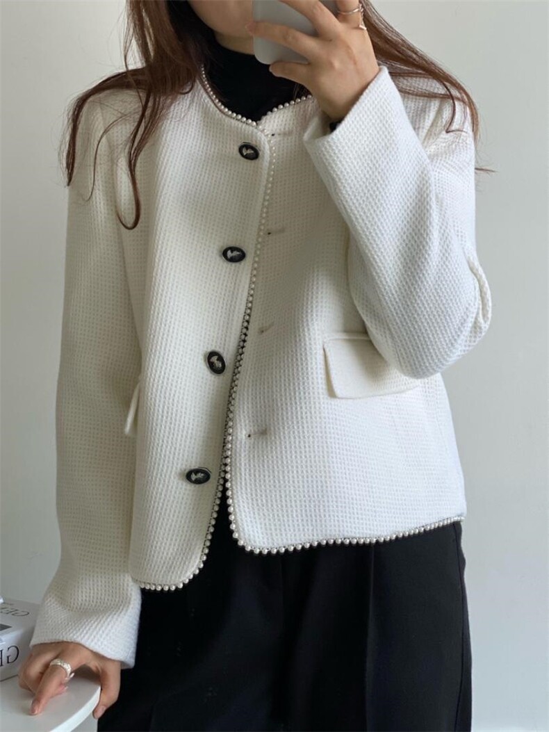 珍珠拼边小香外套，其它，土布鱼