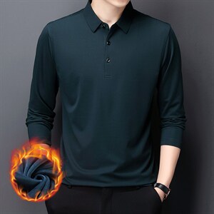 春秋季2023新款休闲长袖T恤男士中年翻领加绒polo衫爸爸装上衣图片