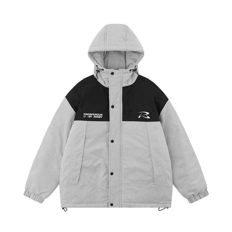新款平铺休闲字母印花百搭宽松连帽棉服A247-MY85607特批95控158图片