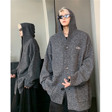 灰色开衫外套男秋冬潮牌宽松慵懒风针织衫帽衫毛衣，男装针织衫/毛衣，电商C307