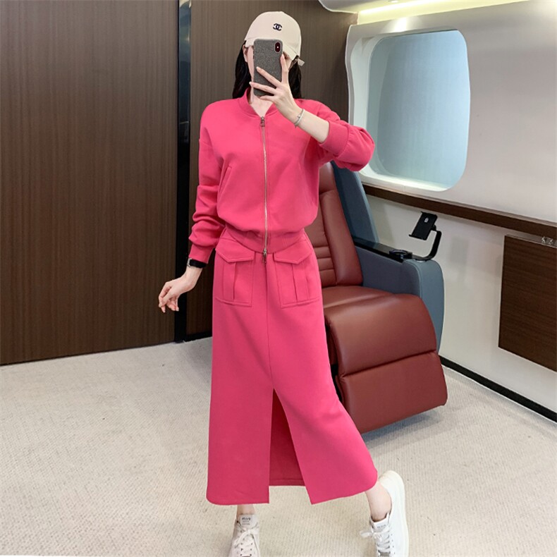 时尚优雅女士秋季短款开衫上衣开叉半身裙套装,女装套装/套裙,江南