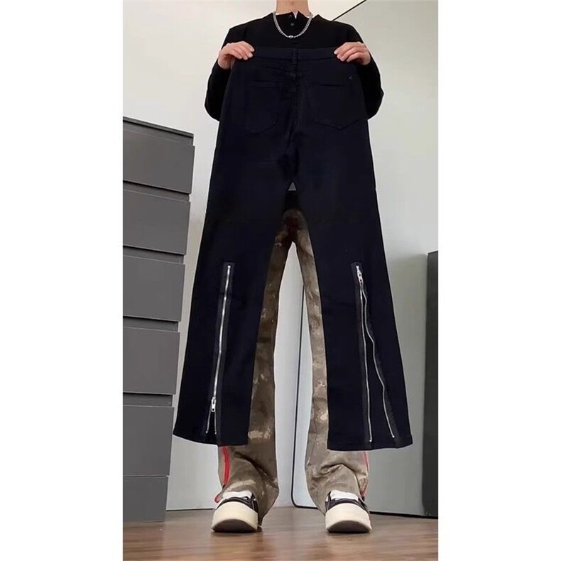 美式显腿细腿长男女黑色拉链修身微喇牛仔裤百搭休闲SW12P32,男装牛仔裤,星座1112-1