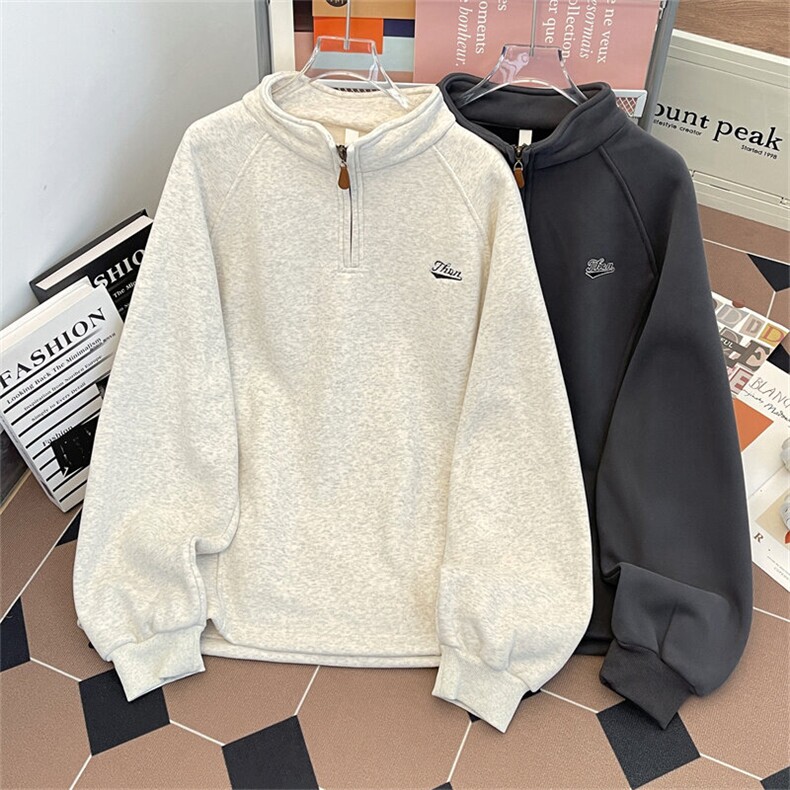 加绒加厚冬款男立领卫衣拉链字母刺绣宽松保暖外套WY186P65,男装卫衣,星座1013-1