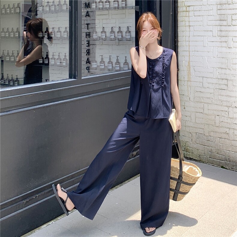 现货210-3273-P165-K218新款法式宽松马甲上衣配阔腿裤2025年夏季,女装套装/套裙,浙宝210（原浙宝191）