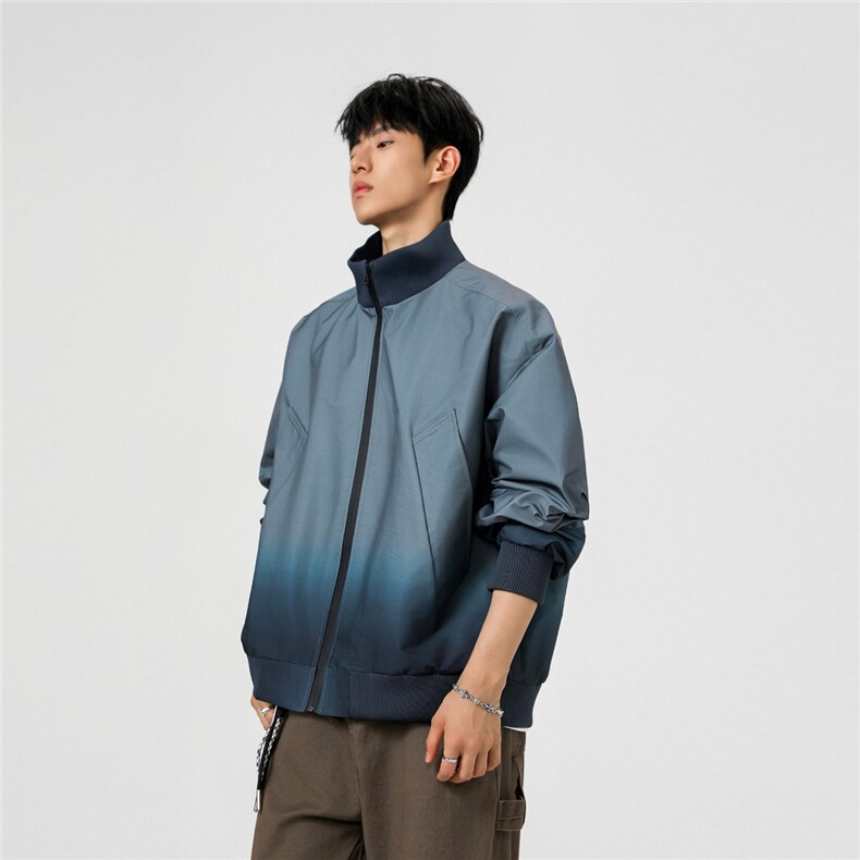 可二开渐变针织立领M-5XL大码100%聚酯纤维夹克JK78088P85控138图片