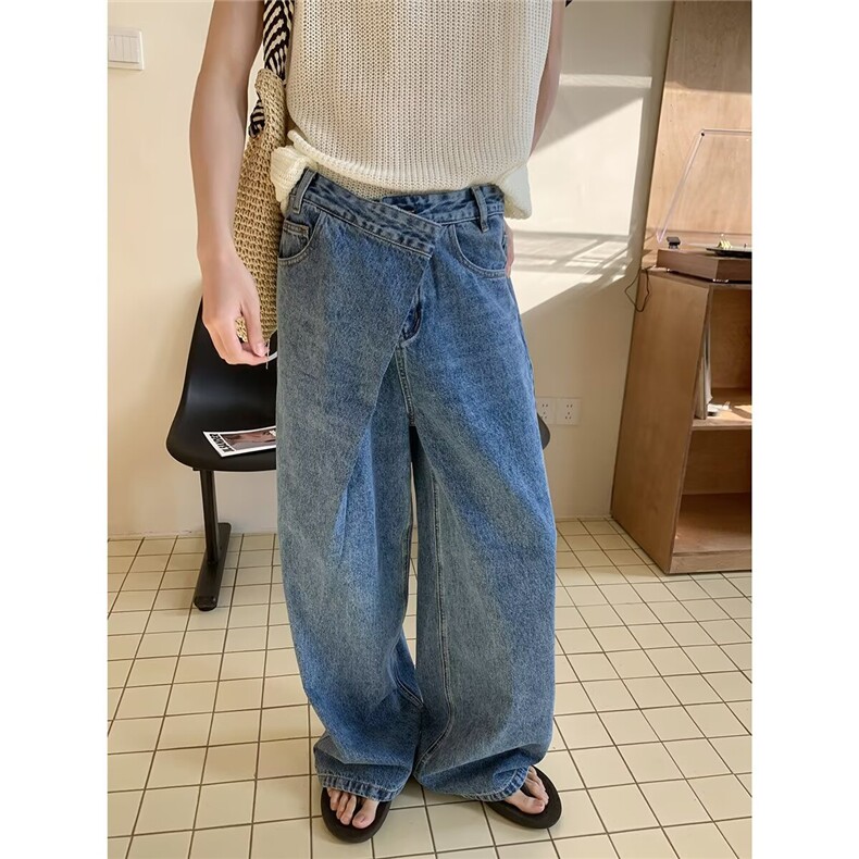 牛仔裤男春秋新款美式宽松直筒斜扣不对称结构裤子LN16111-P50,男装牛仔裤,星座1008