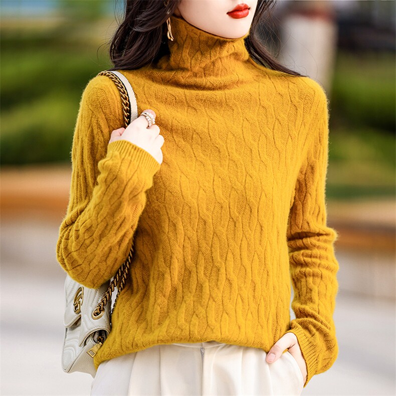 2024新款高领羊毛衫女秋冬宽松显瘦保暖针织毛衣,女装羊毛衫,北娇羊绒