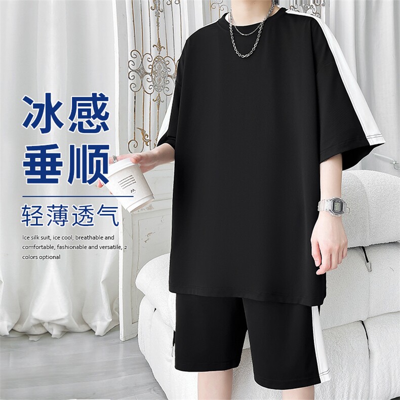 特批P55无差价夏季冰丝透气弹力拼接撞色大码短袖T恤短裤男TZ302，男装牛仔裤，电商A001-1