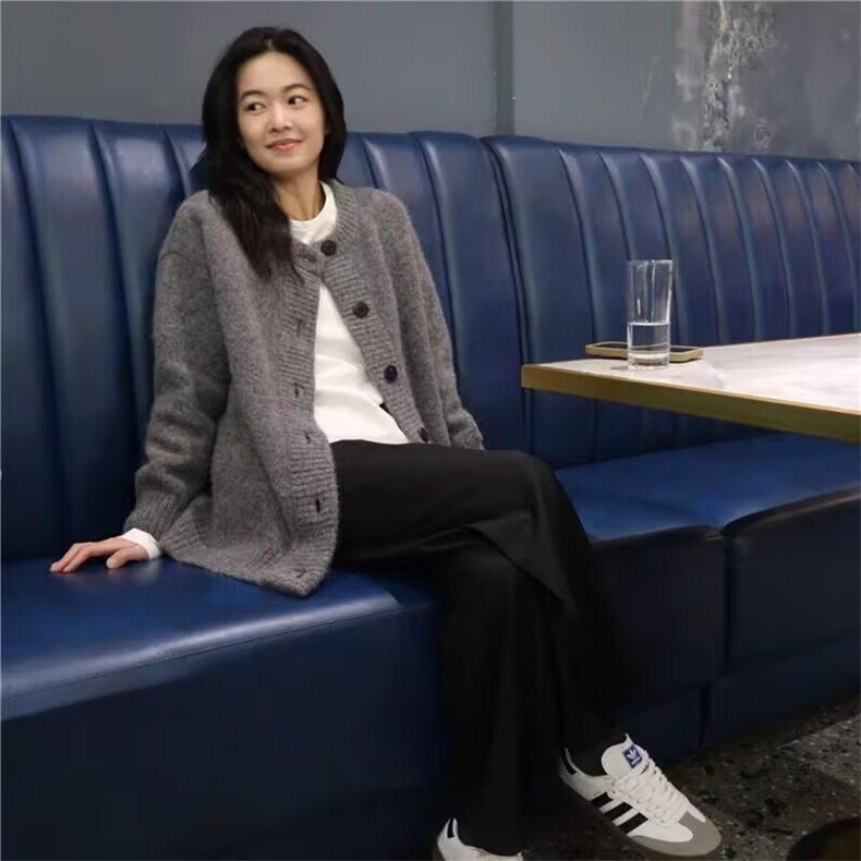 2025羊绒圆领加厚开衫舒适百搭简约秋冬新款保暖软糯,女装羊绒衫,莺澜羊绒